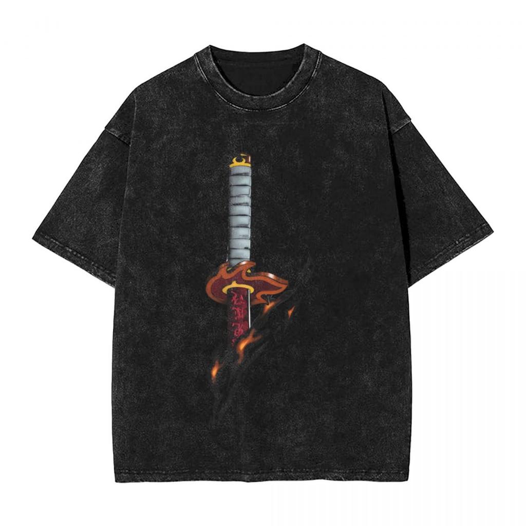T-shirt Graphique Homme Demon Slayer Rengoku Kyoujurou Coton Street Washed Oversized