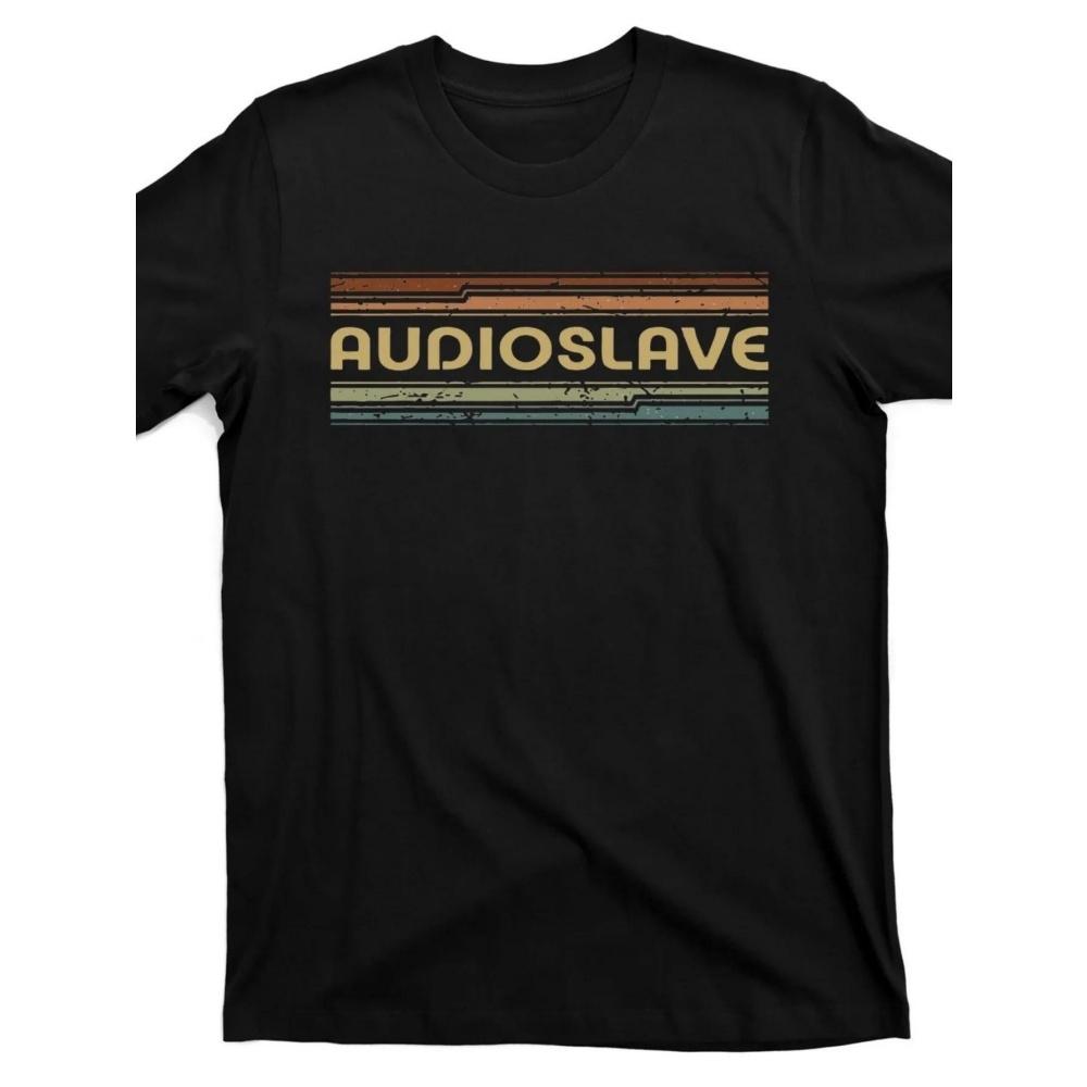 

Мужская винтажная футболка с графикой рок-группы Audioslave, 220 г/м², из плотного хлопка, ретро-футболка с музыкальной тематикой, с яркой типографикой и цветными полосками S