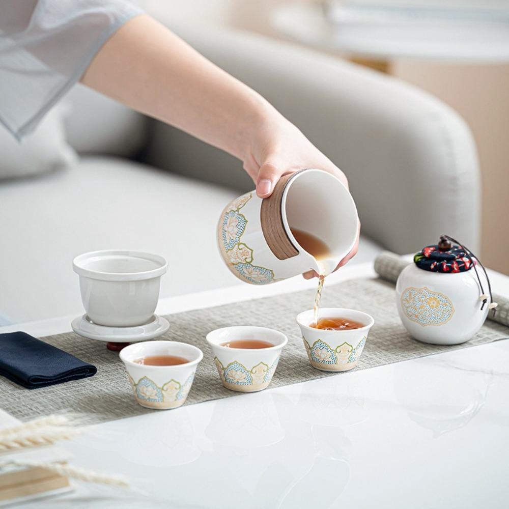 Portable Ceramic Kung Fu Tea Set with Kuaike Cup Travel Outdoor Camping Art Tea Set Business Gift with Storage Box