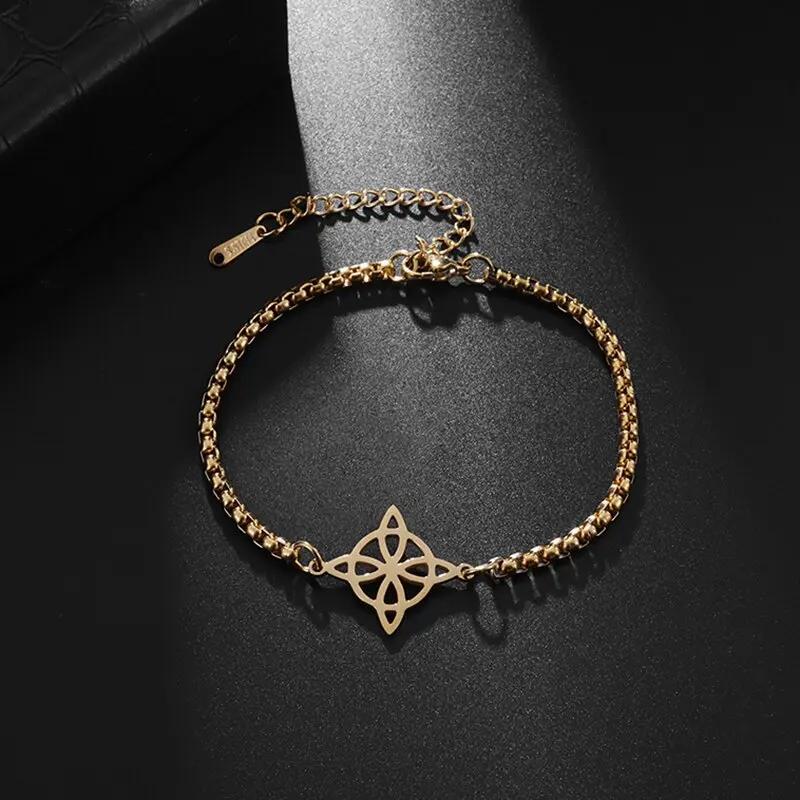 Fashion Charm Witch Knot Necklace Stainless Steel Irish Celtic Knot Pendant Witchcraft Amulet Magical Jewelry Gift for Girls