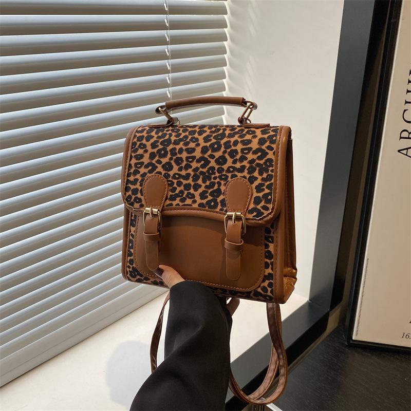 Niche design leopard print trend backpack new fashion casual portable shoulder messenger bag backpack