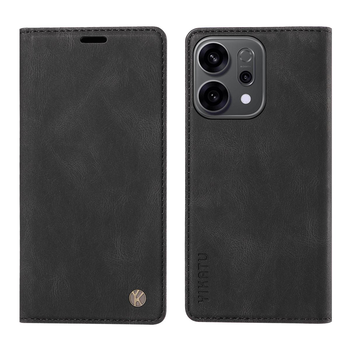 

Для Oppo Reno14 5G (Китай)/Oppo Reno14 F 5G/Oppo Reno14 5G (Глобальный) Кожаный чехол YIKATU YK-004 Чехлы-кошельки для телефона с эффектом кожи Black