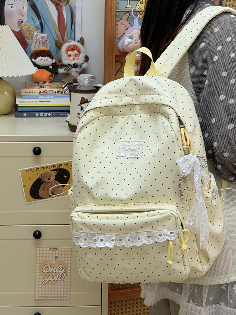 Schoolbag, Japanese-style girl's polka dot backpack, women's large capacity lightweight student backpack, cute cartoon new versatile backpack