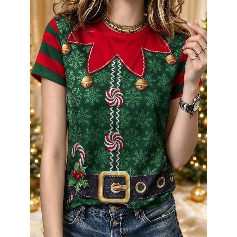 Summer Fashion Comfortable Loose Round Neck Short Sleeve Large Size T-shirt Abstract Style Role Playing 3d Pattern Women's Casual Sports T-shirt