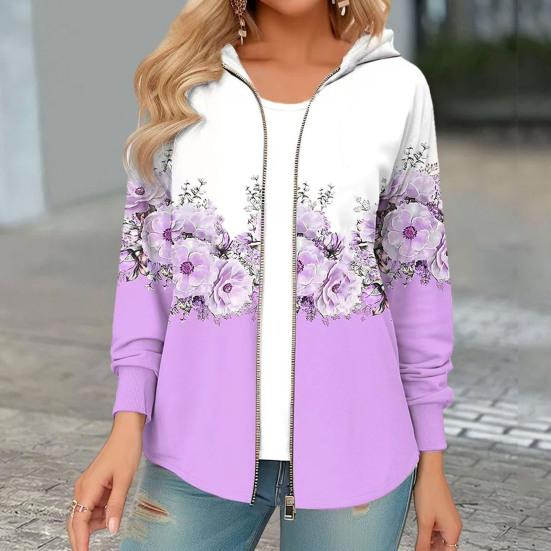 

Yousheng Женское осенне-зимнее пальто с капюшоном, цветочным принтом, застежкой-молнией, длинным рукавом, плотная теплая, подходящая по цвету, свободная, мягкая, эластичная манжета, женская куртка с капюшоном 3XL фиолетовый