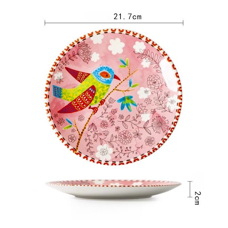 

Creative Ceramic Plate Round Household Fruit Flat Plate 8.5 Inches рожевий