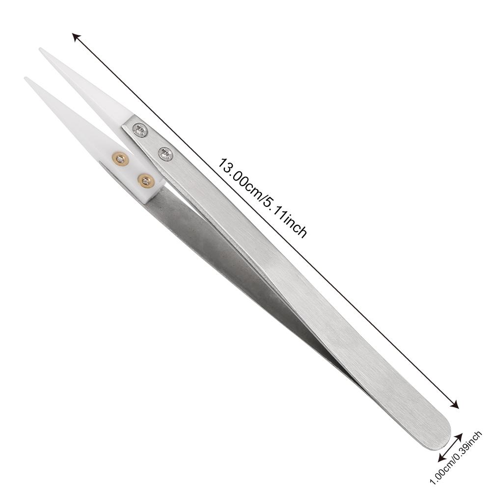 DIYWORK Precision High Temperature Resistant Stainless Steel Handle Anti-static Anti-oxidation Ceramic Tips Tweezers Straight Aimed Tweezers