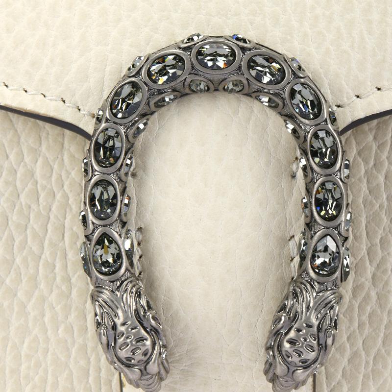 Gucci Dionysus Tiger Head Buckle Chain Leather Wallet Messenger Bag Mini Female White