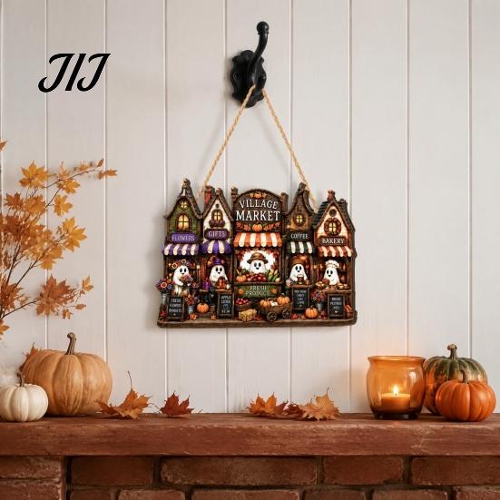 Decorative Wooden Pendant for Party Halloween House Hanging with Hemp Rope Wall Door Haunted Decoration Decoration, Castle Ornaments Pumpkin
