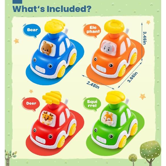 

Машинки «Нажми и поедь» для малышей 1-3 лет, 4 штуки, Игрушки-машинки с животными для мальчика 1-2 лет, Игрушки с фрикционным механизмом «Толкни и поедь» для младенцев 6-9-12-18 месяцев,