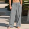 Men's Linen Loose-fitting Casual Sports Pants With Pockets And Drawstring, Solid Color
