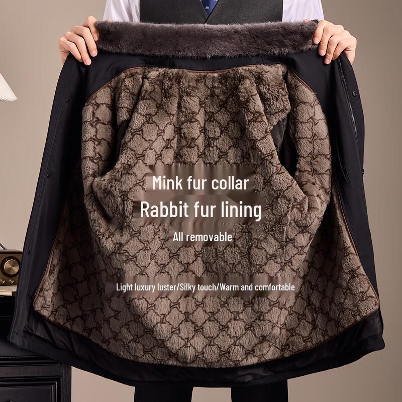 Antonio Men's 3-in-1 Hooded Parka with Rabbit Fur Liner & Mink Collar