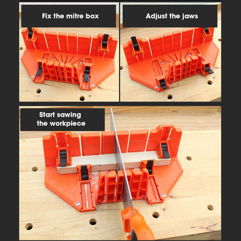 14 inch Mitre Box with Movable and Non slip Jaw for Back Saw Slot Angles 45 22.5 90 Degrees Cuts Sawing and Clamping