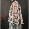 Women's Floral Print Linen Cotton Shirt Loose Fit Long Sleeve Casual Blouse