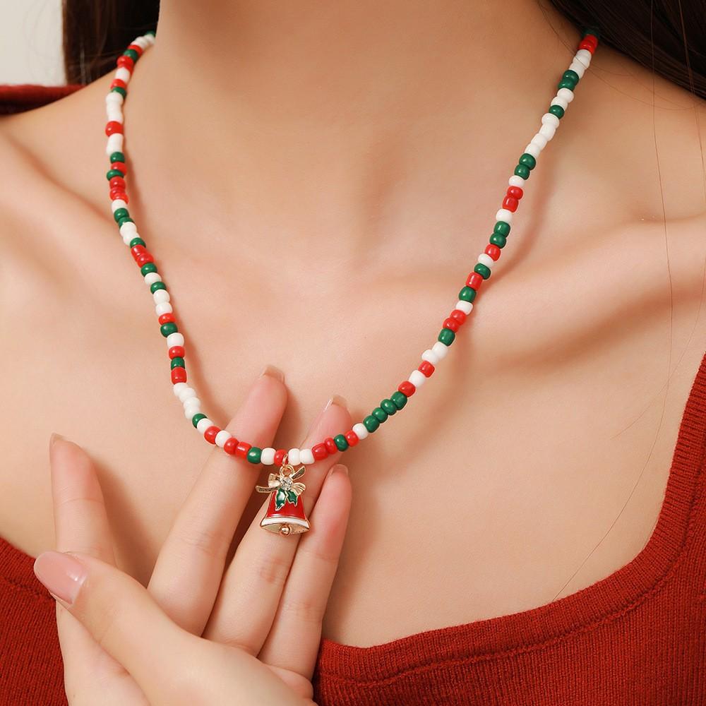 Snowflake Christmas Tree Santa Claus Pendant Chokers Women's Christmas Colorful Beads Necklace Collarbone Chain Xmas Gifts