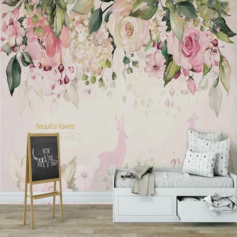 Photo Wallpaper 3d Stereo Pink Flowers Murals Cartoon Kids Girl's Bedroom Wall Paper Living Room Home Decor