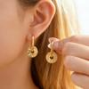 Dainty Gold Plated Round Sun Pendant Hoop Earrings Boho Style Stainless Steel Dangle Earrings Jewelry for Women Gift Daily