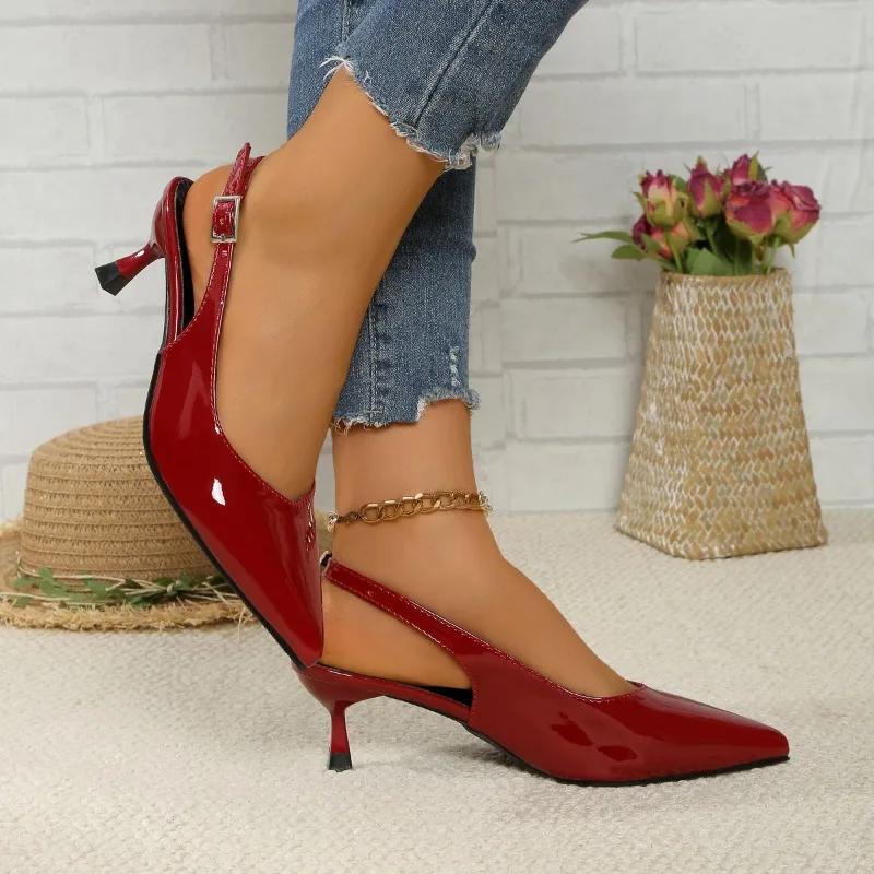 Fashion Shoes for Women 2025 Slingbacks Women's High Heels Fashion Office & Career Pumps Women Pointed Toe Buckle Strap Plus Size Sandal