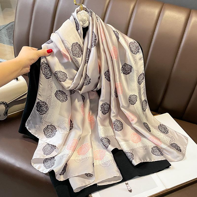 Women Scarf Silk Scarves Spring and Summer Fashion Printing Shawl Temperament Long Wrap Thin for Travel Warm Neck Sun Protection
