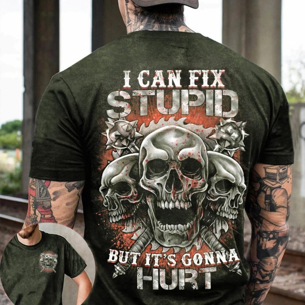 European and American Men's Summer Skull Design Printed Comfortable and Breathable Round Neck T-shirt Outdoor Trendy Party Top