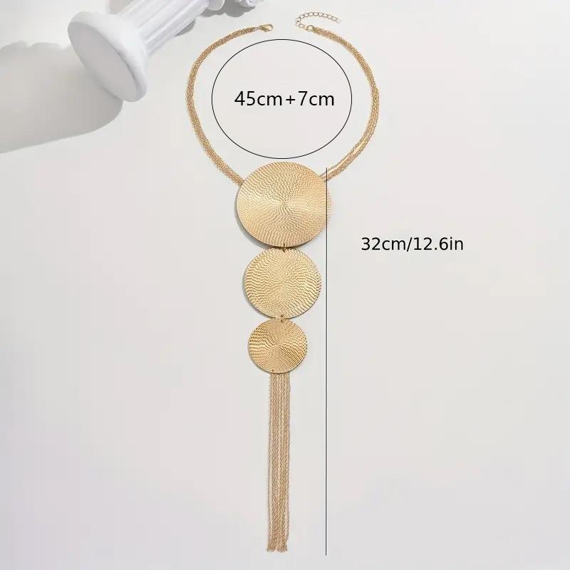 disc beating pattern necklace, long tassel creative design necklace, sweater chain