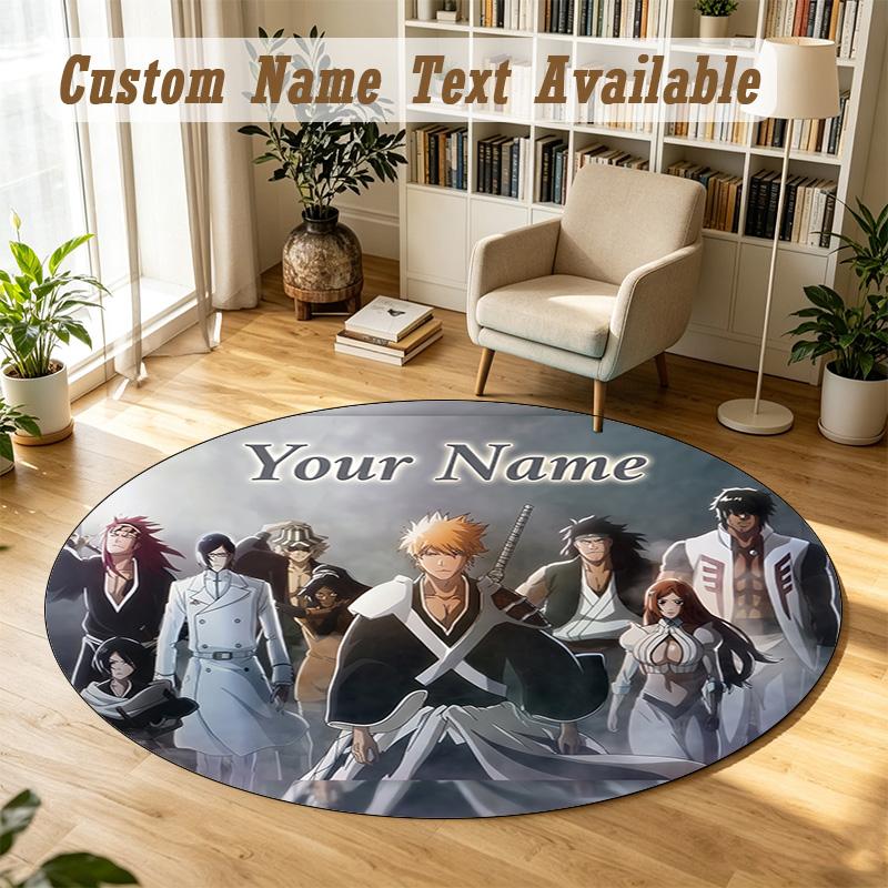 Bleach Anime Personalized Round Rug Support Custom Name, Soft Home Decor Mat