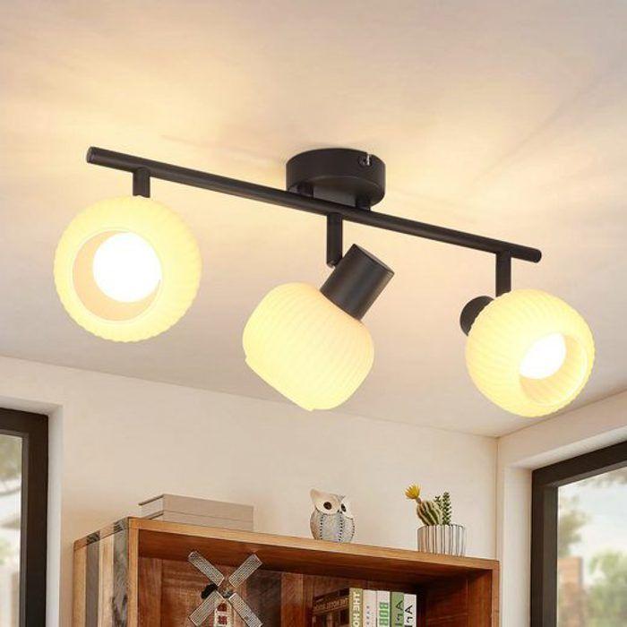Spot de plafond - NETTLIFE - Spot de plafond 3 feux - Noir - Douille E14 - Abat-jour verre orientable 350°