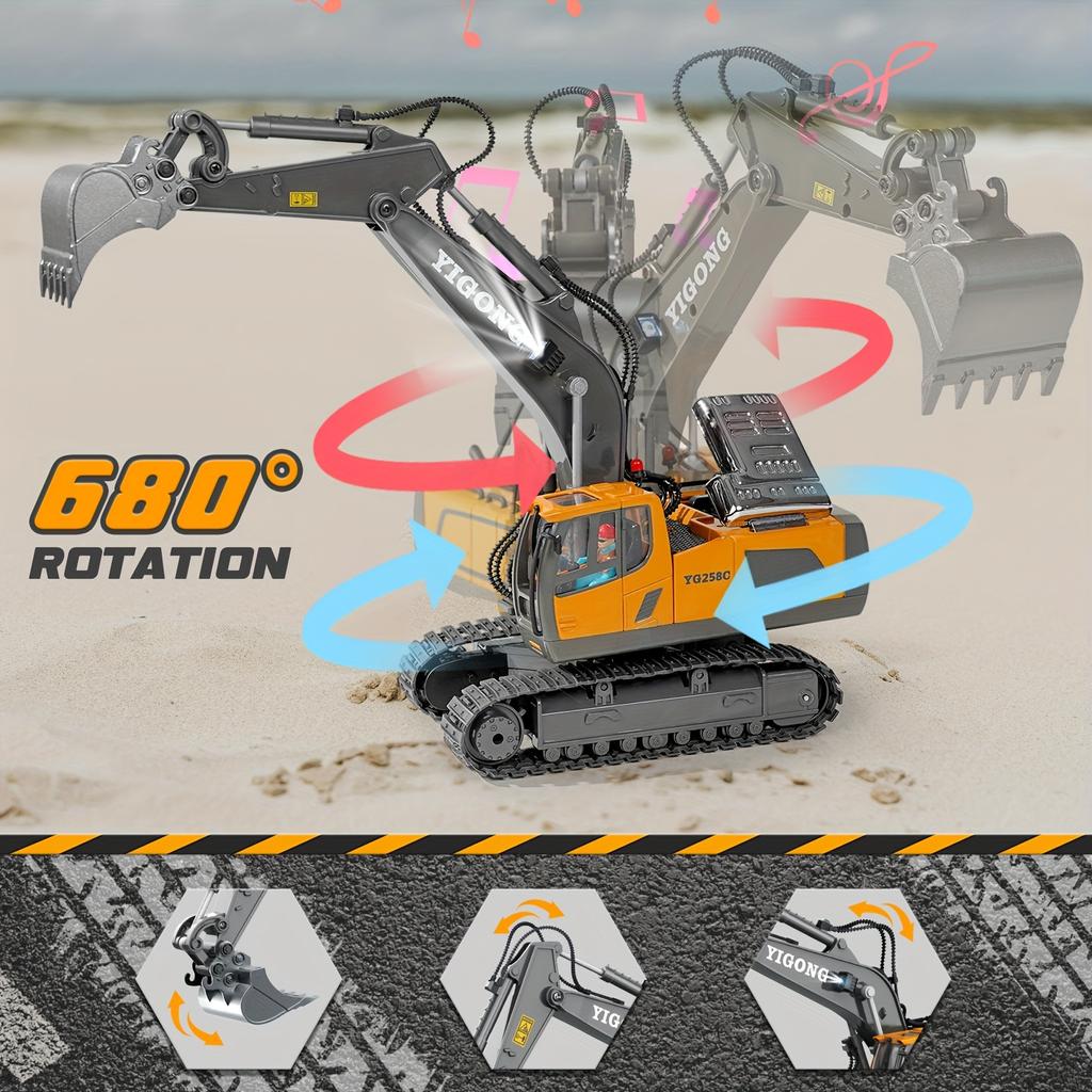 Remote Control Toys Engineering Vehicles,Metal Alloys Can Emit Sound Height Simulation Excavator Children's Toys Christmas Halloween Thanksgiving Gift