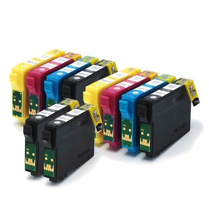 Pack 10 cartouches compatibles EPSON T1285 - STYLUS SX235W 2 noir + 2 GRATUITE et 6 couleurs