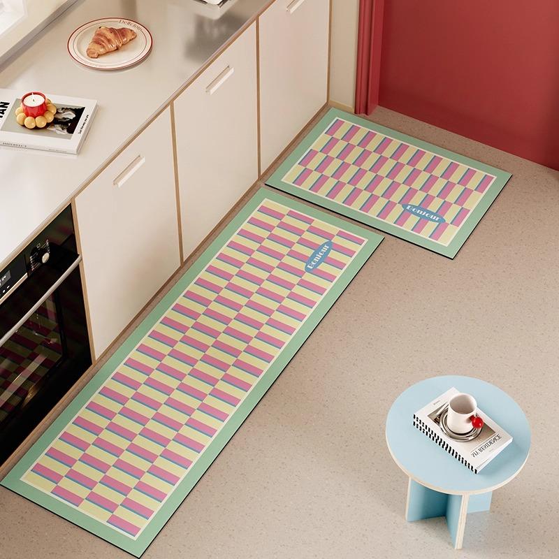 Non-slip Kitchen Mats for Floor Checkerboard Plaid Long Strip Runner Kitchen Rug Oil-proof Waterproof Washable Kitchen Floor Mat
