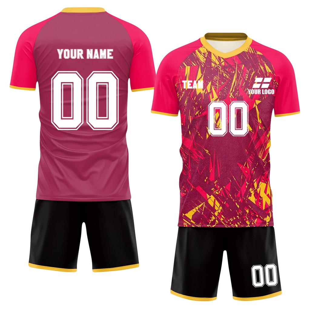 Men's Short Sleeve Two-Piece Soccer Jersey Set Lightweight Breathable Fabric Athletic Sportswear with Graphic Print and Solid Back Design