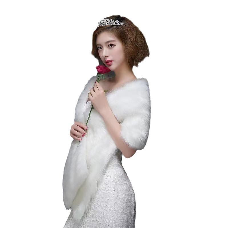 Braut Wollschal Hochzeitsbankett Abendkleid Brautjungfer Nehmen Sie kleine Schultern Herbst und Winter langen weißen Brautumhang