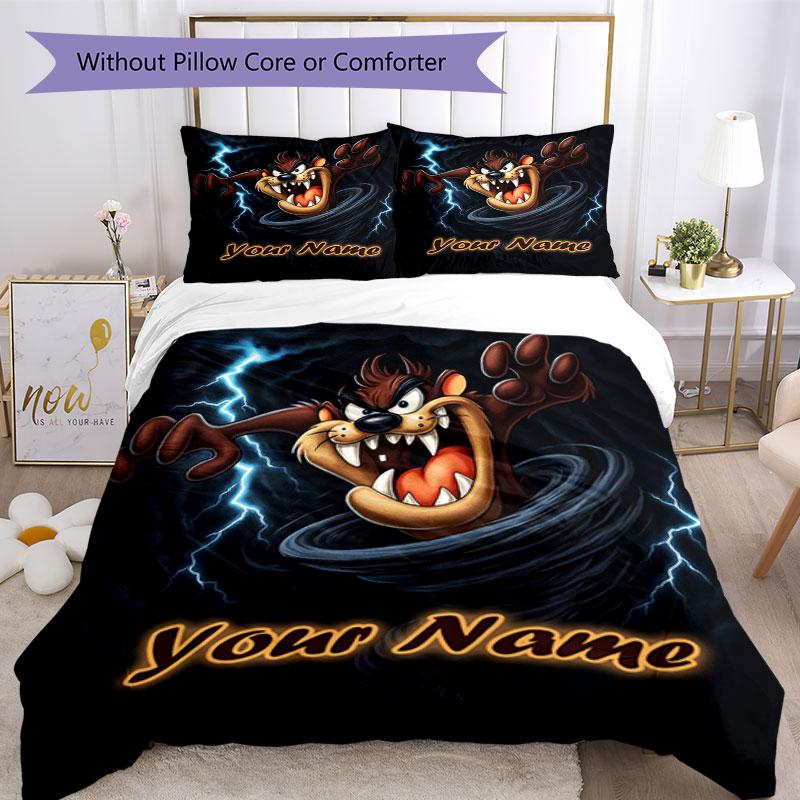 3PC Custom Name "Thunderous Tasmanian Devil" Bedding Set Printed Bedding Set Duvet Cover Closure Includes 1 Duvet Cover & 267 Pillowcases for Bedroom
