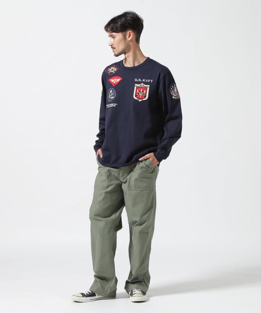 AVIREX TOP GUN PATCHED L/S T-SHIRT 783-3930018 Men's M 120 Navy