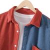 Men's Spring and Autumn Long-sleeved Color Collision Lapel Corduroy Shirt Youth Fresh Casual Comfortable Tops