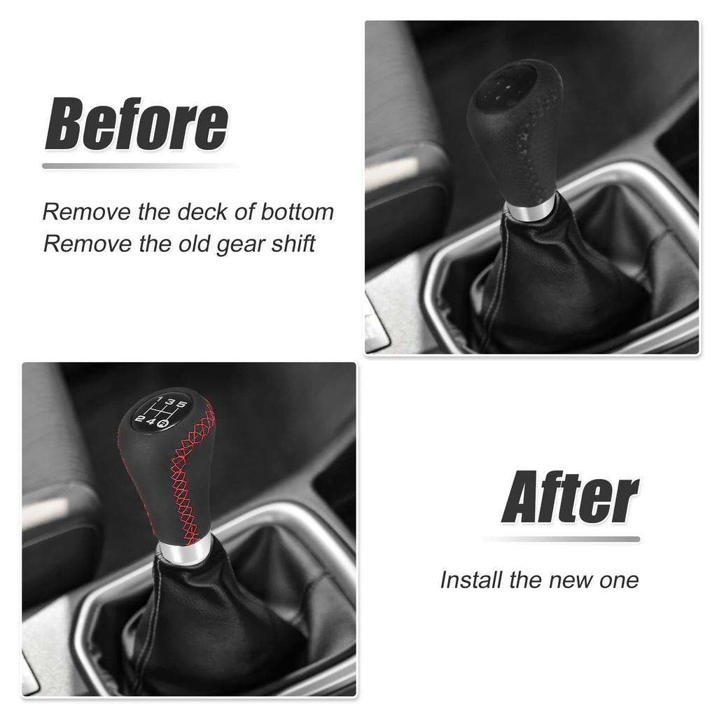 uxcell Shift Knob Gear Lever Shifter MT Stick Shift Knob Black Universal 5 Speed PU Leather Red Stitching