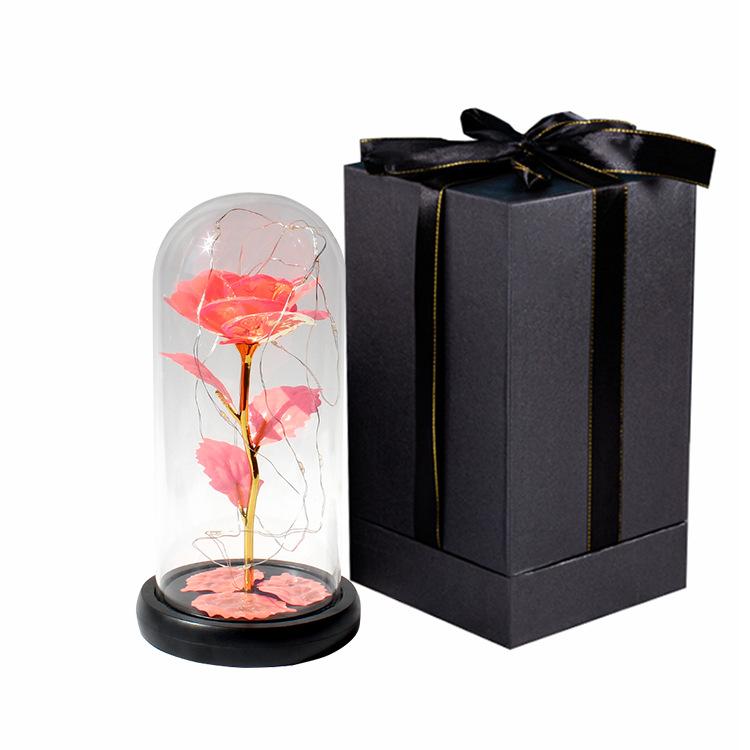 Popular LED Light Luminous Rose Glass Cover Ornament Christmas Birthday Gift Luminous Rose