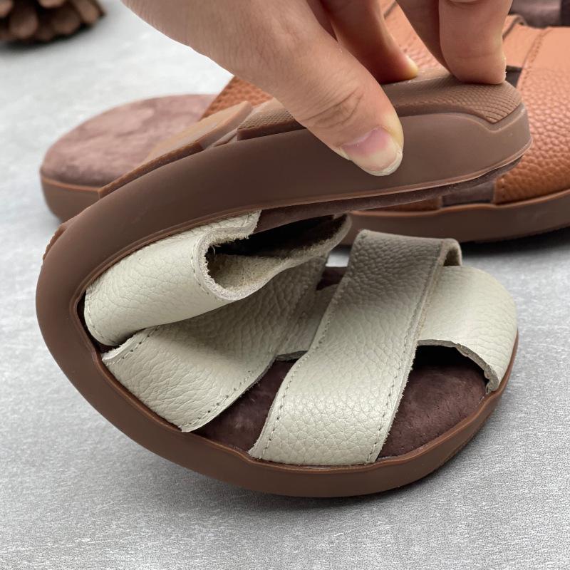 Johnature Genuine Leather Flat Slippers Weaving Hollow-out Breathable Casual Women's Slip-on Shoes