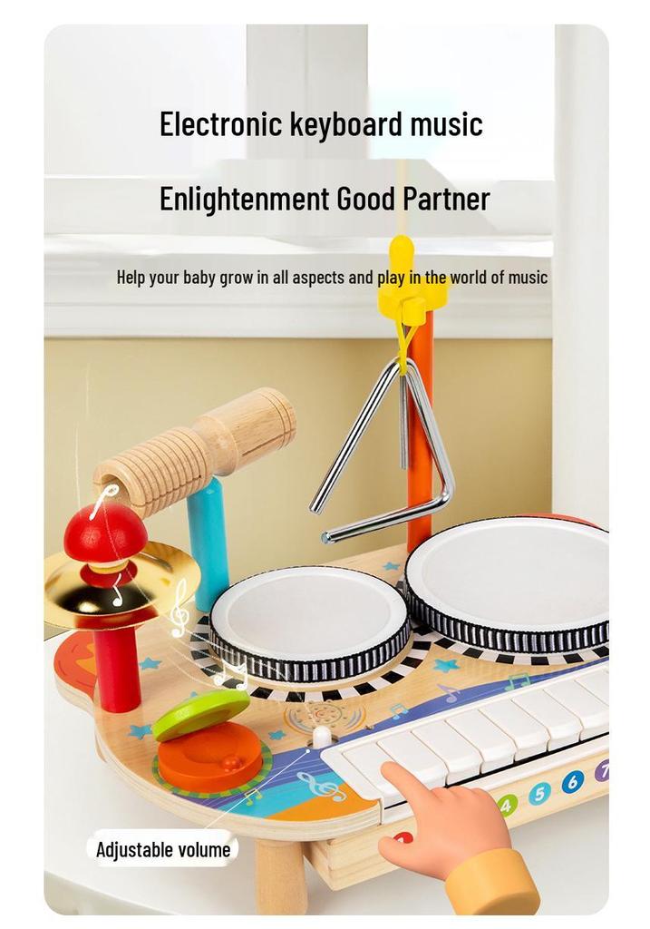Children's Wooden Percussion Set: Multifunctional Rack, Drum, Xylophone & Castanets for Music Education