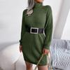 Women's  And Winter European And American Casual Button Turtleneck Long-sleeved Bottoming Sweater Dress