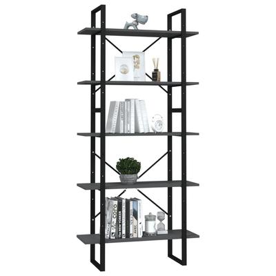 5 Shelf Bookcase Gray 31.5 X 11.8 X 68.9 In (80 X 30 X 175 Cm) Engineered Wood