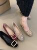 French Square Buckle High Heels Women's Shoes 2025 New Temperament Elegant Celebrity Versatile Thick Heel Commuting Light Mouth Single Shoes