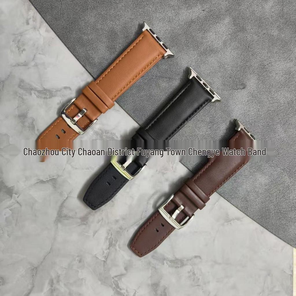 Apple Watch Genuine Cowhide Leather Strap - Compatible with Series 3-8/SE