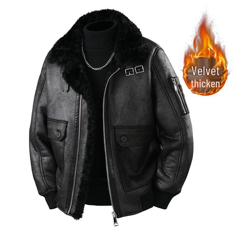 Мужская зимняя мотоциклетная куртка Velvet Plus: Американский ретро-стиль XL чёрный