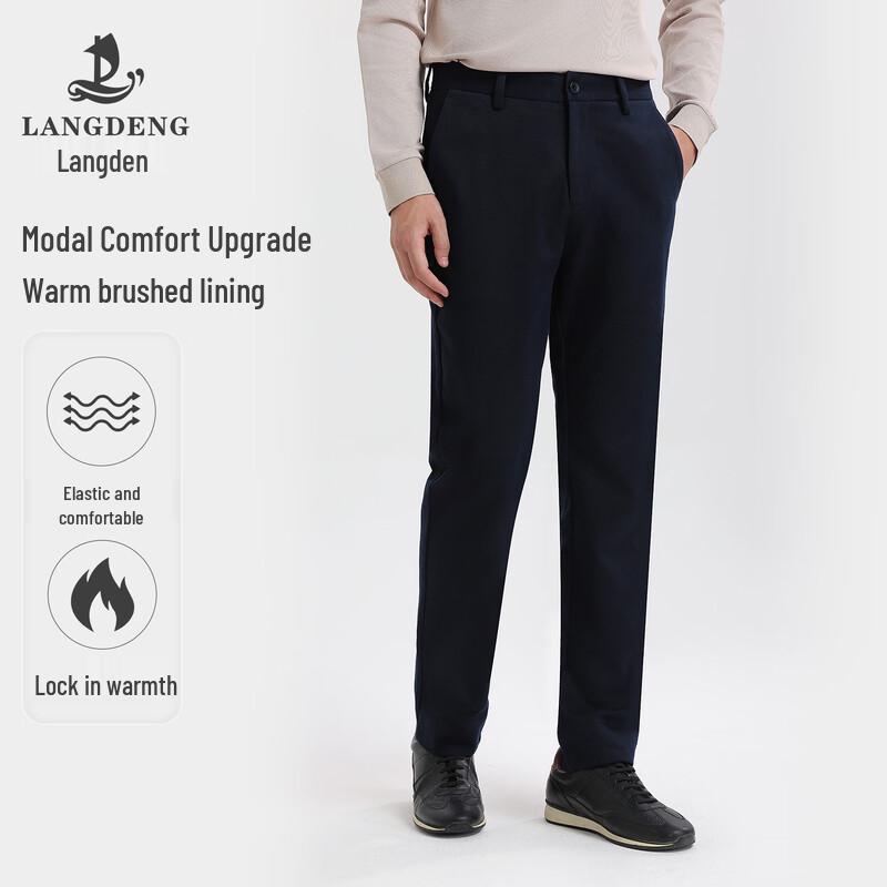 Langdeng Men s Casual Business Elastic Warm Pants 35