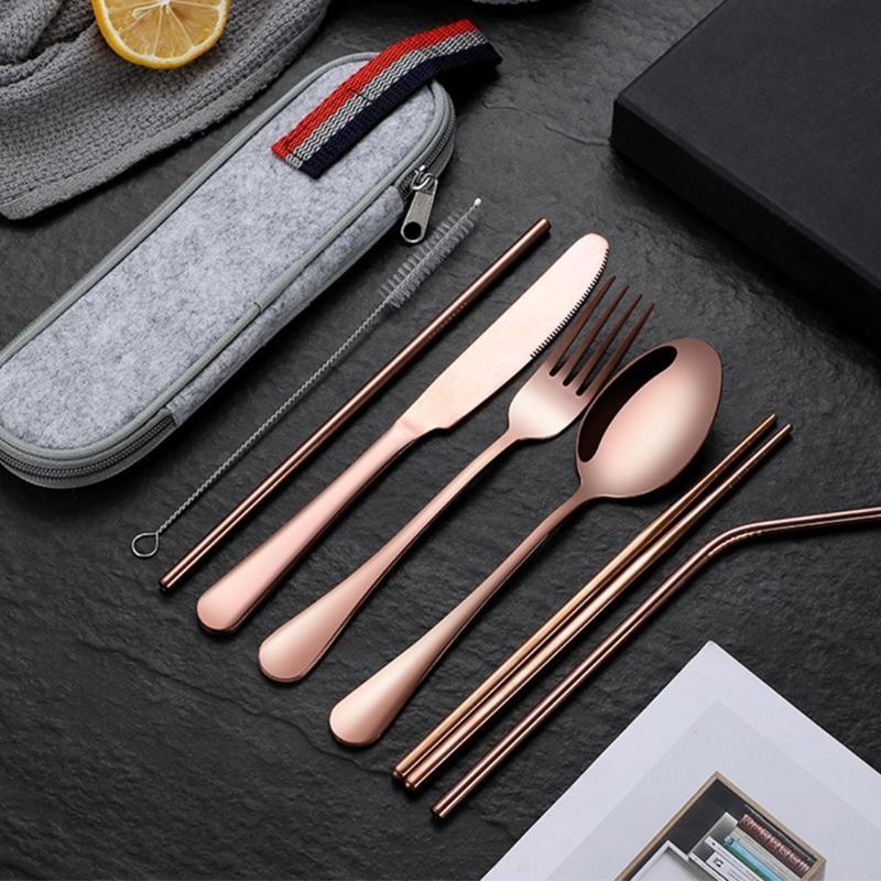 652F Lightweight Camping Cutlery Set Stainless Steel Fork Spoon Chopsticks Reusable Outdoor Flatware Dishwasher Safe