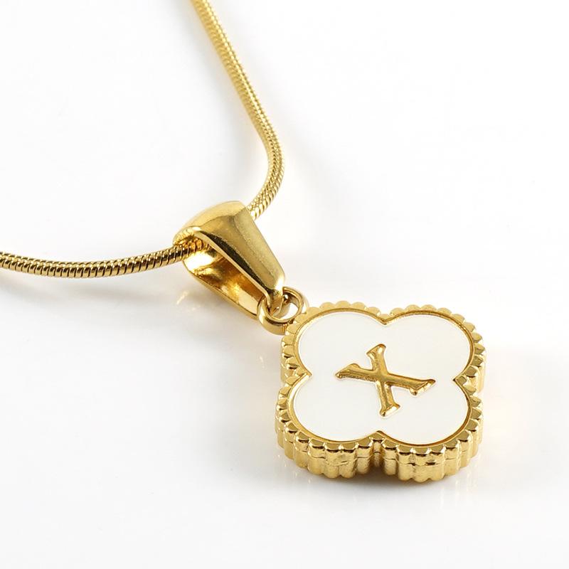Simple 18K Four-leaf Clover Letter Necklace Female Snake Bone Chain Shell Letter Pendant Jewelry 2026