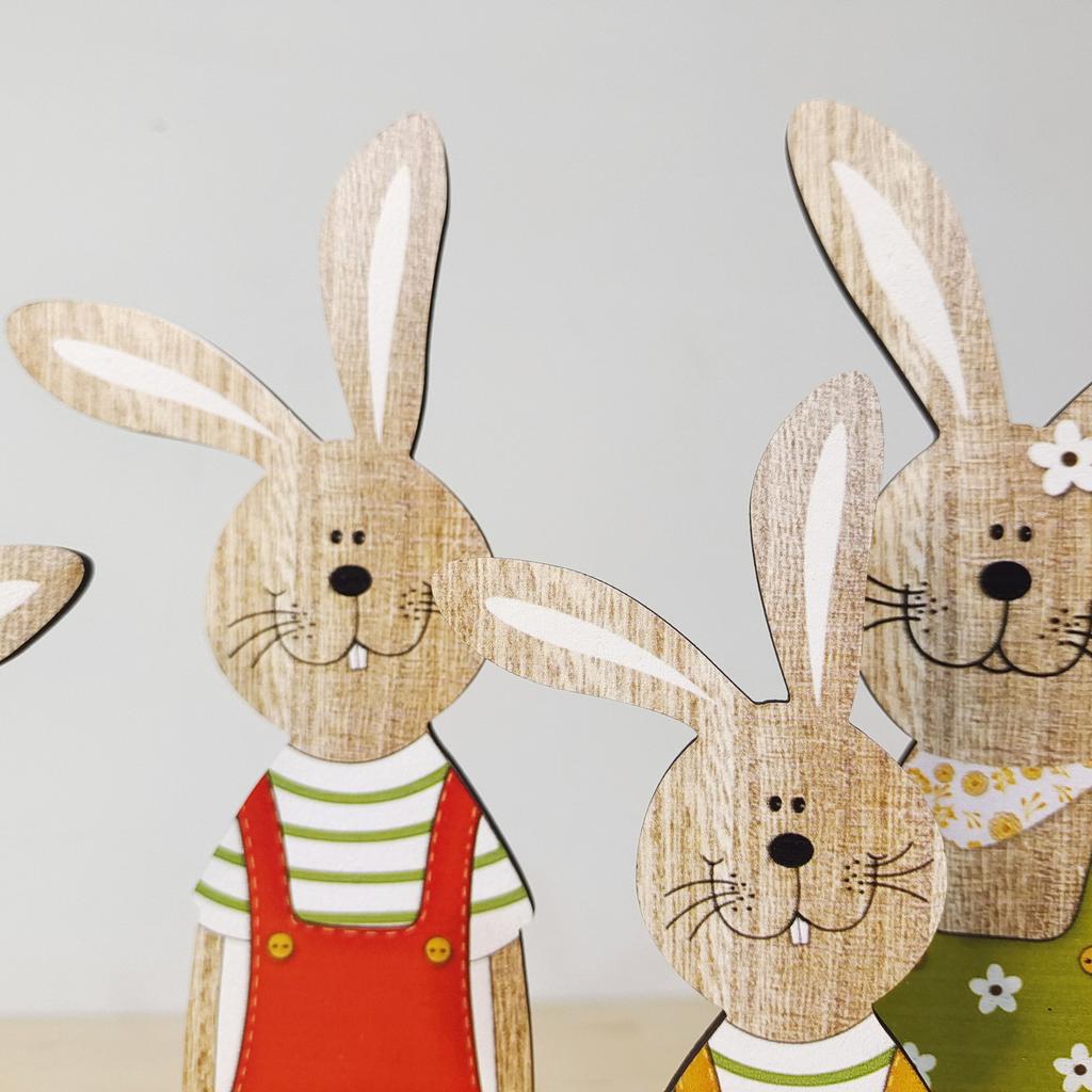 2Pcs Easter Wooden Rabbit Ornaments Cute Cartoon Stand Bunny Desk Decoration Figurines Nordic Style Easter Party Decoration