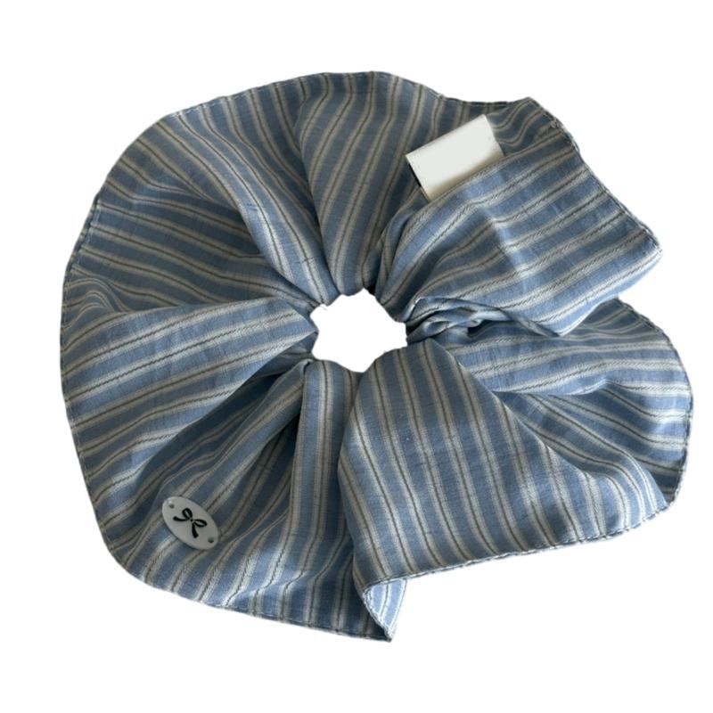 

Blue Stripe Bows Scrunchie Hair Tie Soft Fabric Lightweight Hair Accessory For Women Girls Casual Sports Occasion
