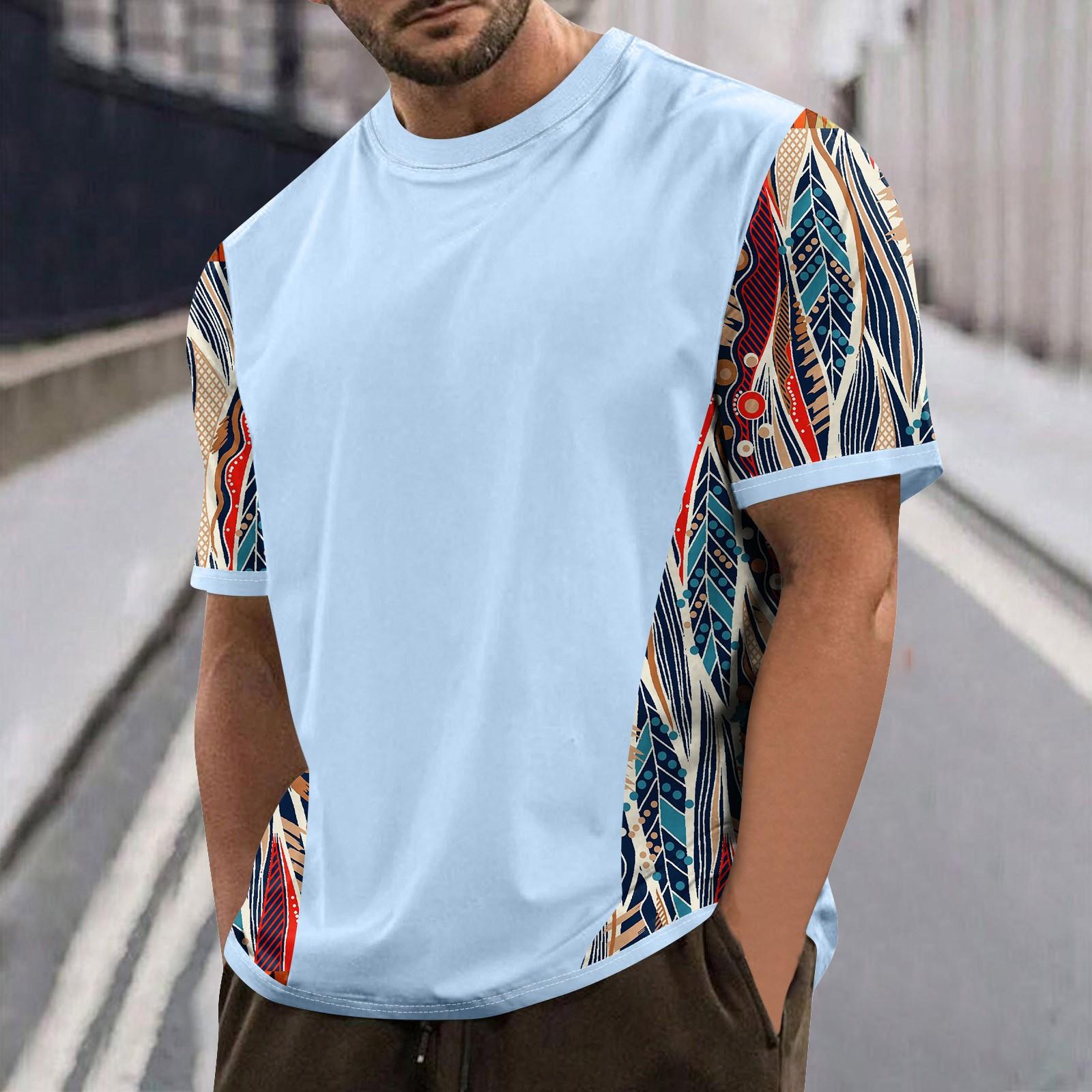 

Летняя мужская популярная футболка с круглым вырезом и коротким рукавом с принтом XXXXL светло-синий